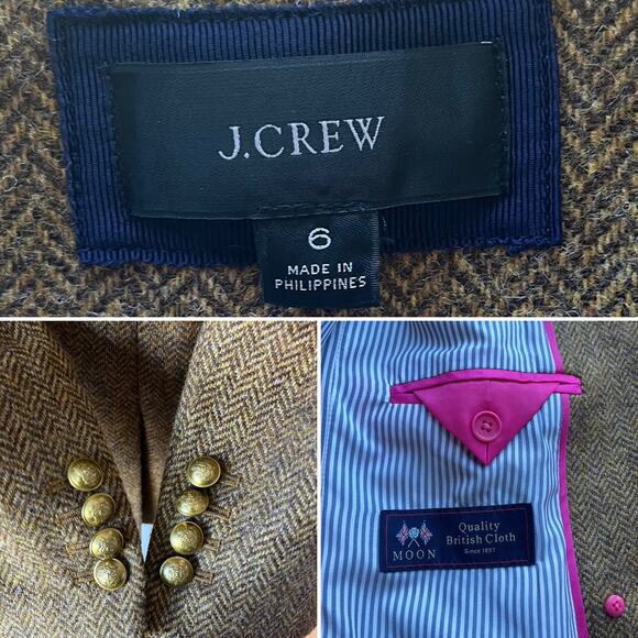 J.Crew Bristol Double Breasted Wool Herringbone Blazer Jacket Brown Size 6 - Picture 3 of 8